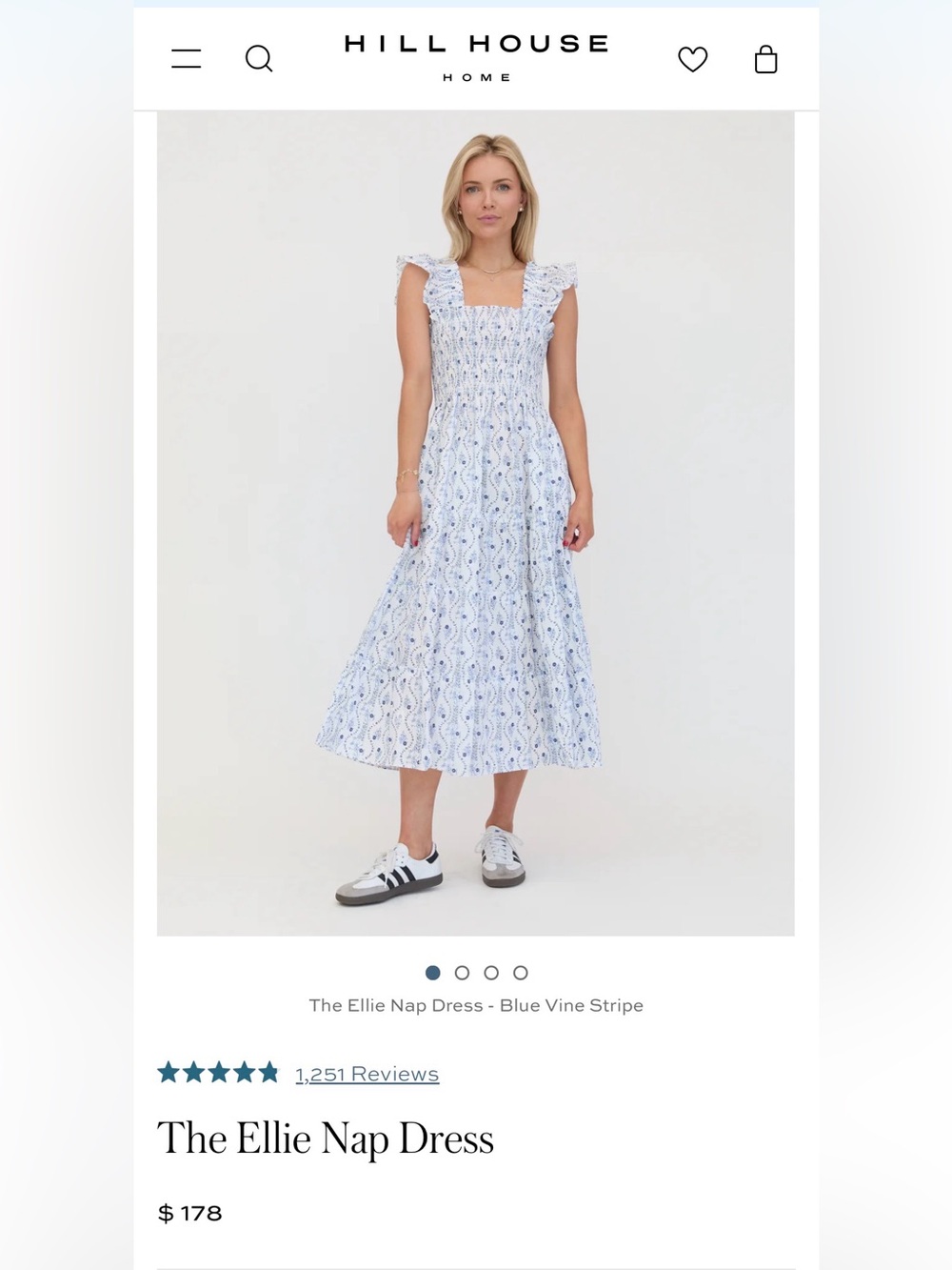 Hill House The Ellie Nap Dress Blue Vine Stripe Size Large